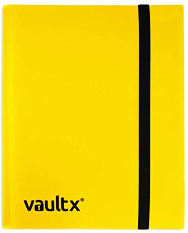 Vault X 9 Pocket Strap Trading Card Binder 360 Cards Side Loading (Yellow) | Holds 360 standard-size TCG cards in 20 side-loading 9-pocket pages. Padded, water-resistant cover.