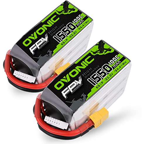 OVONIC RC Lipo Akku 6S 22.2V 1550mAh 100C XT60 Stecker LiPo Batterie Zellen für FPV RC Flugzeug Auto Evader BX Quadcopter Hubschrauber LKW Boot (2 Stück)