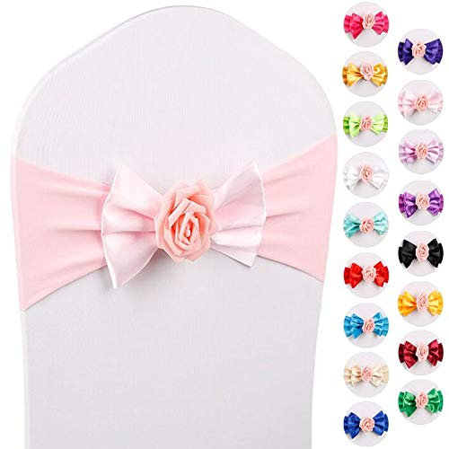 Jixin4you Housse de Chaise Ruban Nœud Papillon Élastique Rose-30pcs