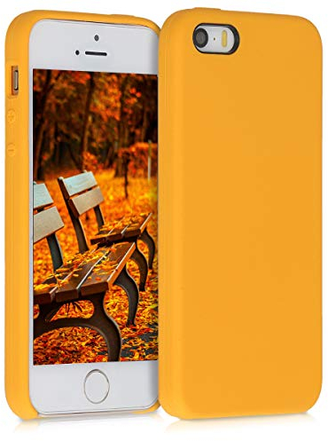 kwmobile Hülle kompatibel mit Apple iPhone SE (1.Gen 2016) / iPhone 5 / iPhone 5S Hülle - Silikon Handy Case - Handyhülle weiche Oberfläche - kabelloses Laden - Safran