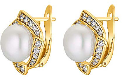 Heideman Ohrringe Damen Ela goldfarbend aus Edelstahl gold farbend matt Ohrschmuck für Frauen mit Perle weiss