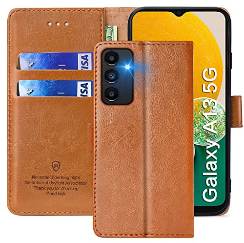 FMPCUON Hülle für Samsung A13/A04/A04S/A23/M23 5G/F23 5G/M13 Handyhülle [Standfunktion] [Kartenfach] [Magnetverschluss] Tasche Flip Case Schutzhülle lederhülle klapphülle für Galaxy A04/A04S Braun