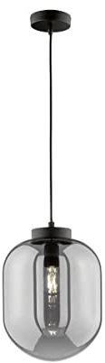 Fischer & Honsel | Pendelleuchte, Regi | schwarz matt| Glas| rauchfarben| D: 24,00 cm | Ausladung: 140,00 cm| 1x E27 max. 40 Watt | 60710, Größe