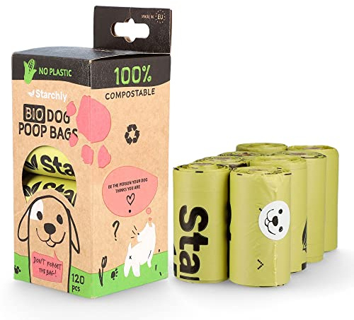 Starchly Kompostierbare Kotbeutel für Hundekot, umweltfreundlich, auslaufsicher, Materialien auf Stärkebasis, 120 Beutel (8 Rollen mit je 15 Stück), Grün