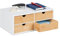 Relaxdays Schreibtisch Organizer, 4 Schubladen, für Büroutensilien, HxBxT: 14 x 33 x 21 cm, Bambus & MDF, weiß/natur
