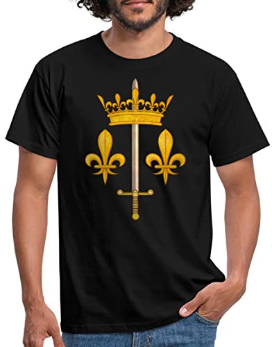 Spreadshirt France Fleur de Lys Blason Jeanne d'arc Couronne de Roi T Shirt Homme, L, Noir