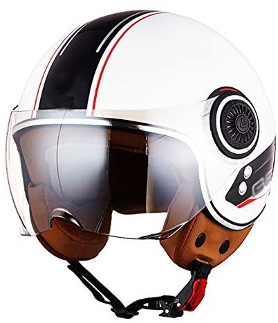Rétro Casque Moto 3/4 Casques Vintage à Face Ouverte avec Visiere, Casque Jet à Face Ouverte pour Hommes Femmes Vélo Croiseur Chopper Cyclomoteur, ECE Homologué (Color : B, Size : M=57-58cm)
