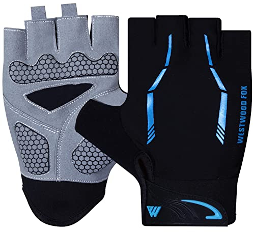 WESTWOOD FOX Fahrradhandschuhe Halbfinger Unisex Griffe Fahrrad Sommer Reiten MTB Bike Handschuhe rutschfest fingerlos Mountainbike Fahren Herren Sport Wandern Handschuhe (blau, S)