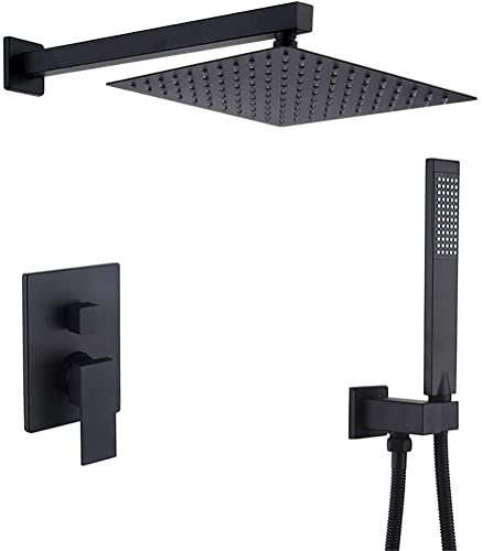 Samnuerly Duscharmatur-System-Mischer-Set, Badezimmer-Wandmischer, Messing-Badarmatur, Zwei-Funktions-Regendusche, Unterputz-Duschsystem mit Handbrause und Brauseschlauch-Kit, Schwarz
