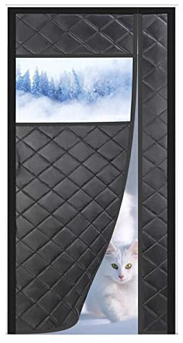 NINIANG Kälteschutzvorhang Haustür Winter ösen Winddicht Isolierung Gegen Kälte Türvorhang Magnet für Balkontür Wohnzimmer Außentür mit Fenster Black 130*230cm