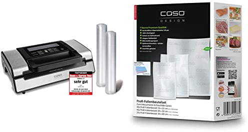 CASO FastVac 500 Gewerbevakuumierer - Edelstahl Vakuumierer für den professionellen Gebrauch - doppelte Kolbenpumpe 20 Liter/Min., 220-240V,50Hz,130W & Profi- Folienbeutel Set 5 / 40 St. 16x23 cm