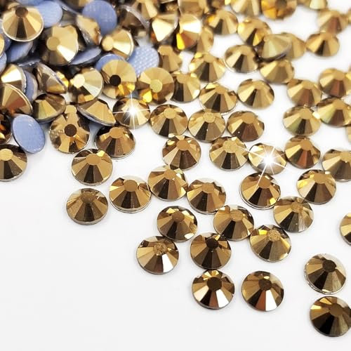 Liliume 1440Pcs Hotfix Strasssteine 20 Farben 4 Größen Runde Glas Strass für Kleidung Schuhe DIY Handwerk (Mine-Gold, SS10)
