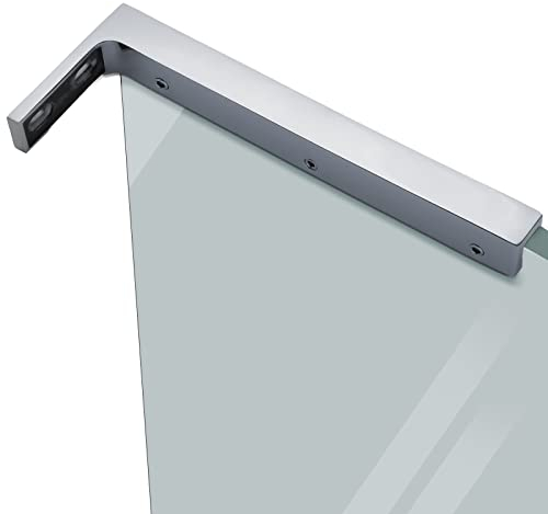 LukLoy Fixed Glass Support Bar, Frameless Glass to Wall Clamp Shower Glass Stabilizer L Shape Mounting Bracket, No-Drill-in-Glass. (Glass on Right)