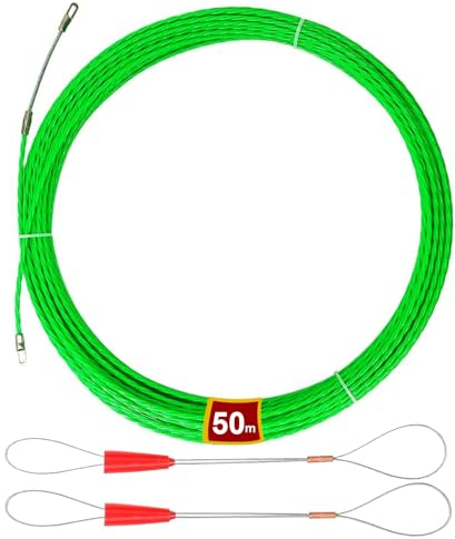 Aiguille Electricien, 50m 4,5mm Tire Fils Electrique Tire Cable Electrique Tire Fils Electricien Aiguille Baguette Tire Fil Electricien avec 2 Ressorts de Guidage, Vert