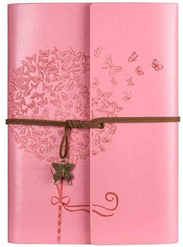 OMEYA Leder Notizbuch Tagebuch, Nachfüllbares Tagebuch für Frauen Mädchen, liniert Retro Reisende Tagebuch A5 16.5 cm x 23.4cm (rosa)