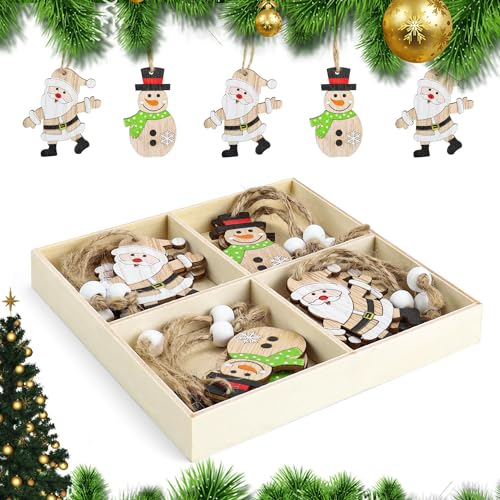 Déco Noël Bois, DEANKEJI 12 Pièces Mini Figurines de Noël en Bois, Père Noël et Bonhomme de Neige Decoration Sapin Noel en Bois pour Arbre de Noël Décoration de Noël