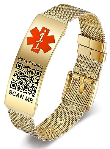 THELUCKYTAG Medizinische Armbänder Männer Frauen mit QR Code Medizinische Alert ID Armbänder Titanstahl Armband Passt Handgelenk Up 8''-10'' Mehr Raum Benutzerdefinierte Notfall medizinische ID Info
