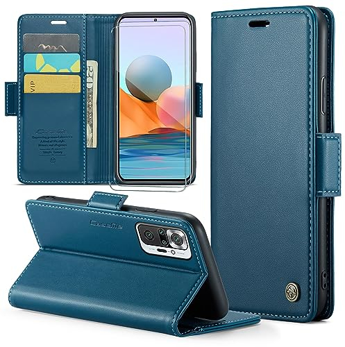 FERLAN Funda para Xiaomi Redmi 12 4G + 2 Piezas Cristal Templado,Compatible con Carga inalámbrica, con Bloqueo RFID, Hebilla Magnetica, Ranuras para Tarjetas,Azul