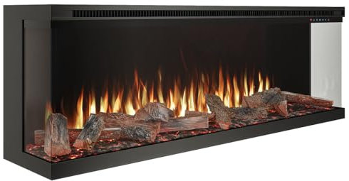 Horizon Series 50 Premium Media Wall Electric Fire - 3 Sided Panoramic Glass & Deep Fuel Bed - Hand Crafted Real Wood Log Set - Over 100 Light & Multi Flame Effects - 900w & 1800w Thermostatic Heater