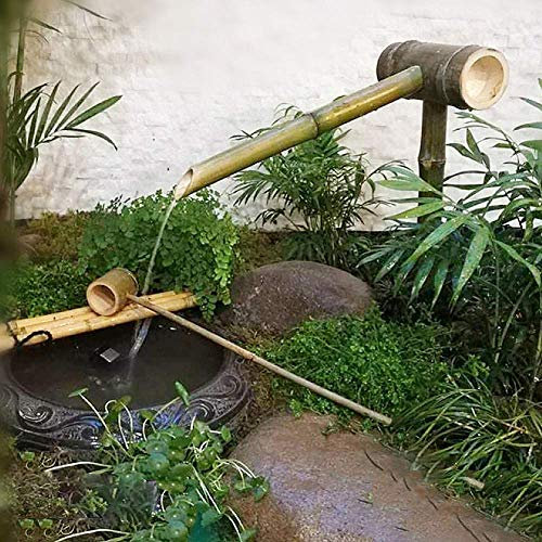 LQSSA Fontaine à Eau en Bambou, Jardin Japonais extérieur, décoration Moderne 100% Faite à la Main, Pompe de Fontaine Decoration