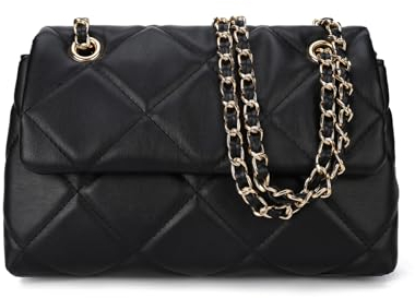 Gladdon Handy Umhängetasche Damen Gesteppte Handtasche Crossbody Taschen Vegan Leder Schultertasche mit Kartenschlitz Verstellbar Abnehmbar Schultergurt,Schwarz
