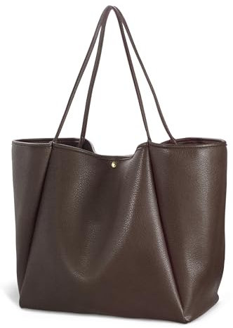 Übergroße PU-Leder-Tragetasche für Damen, Wochenendtasche, Shopper Handtasche, Reise-Geldbörse, Kaffee, Medium