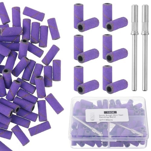100 Stück Schleifhülsen Nagelfräser 180 Schleifhülsen Bits für Nagelfräser 3mm Schleifkappen Feiner Schleifring für Nagelbohrer mit 2 Stück Kleinen Spindel Nagelbohrern für Maniküre Pediküre