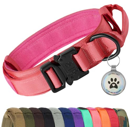 Joytale Taktisches Hundehalsband mit Griff Halsband Hund 3.8 cm Breit Hundehalsband für Große Hunde Verstellbar aus Nylon, Leuchtend Rosa, L