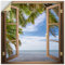 ARTland Wanddeko Wandtattoo selbstklebende Vinylfolie 100x100 cm Fensterbilder Fenster Paradies Strand Meer Palme Florida Urlaub U5CE