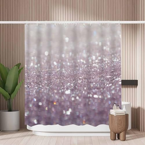 Woutay Shower Curtain Water Repellant Fabric Abstract Shiny Glitter,Mould Proof Resistant,Polyester,with 12 Plastic Hooks