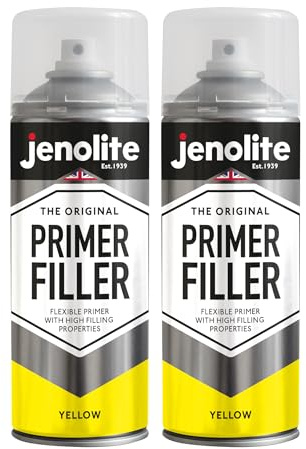 JENOLITE Primer Filler Spray Paint Yellow 2 x 400ml - Acrylic Epoxy Primer | High Fill Multi-Surface Primer Paint, Fills Small Dents & Scratches, Perfect For Car Bodywork, 3D Printer Models & More