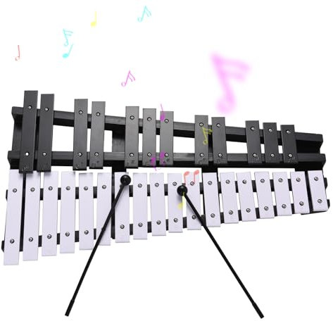 Btuty Glockenspiel 30 Noten Xylophon, faltbar, Holzrahmen, 5 mm dicke Aluminiumstangen, Schlaginstrument mit Tragetasche