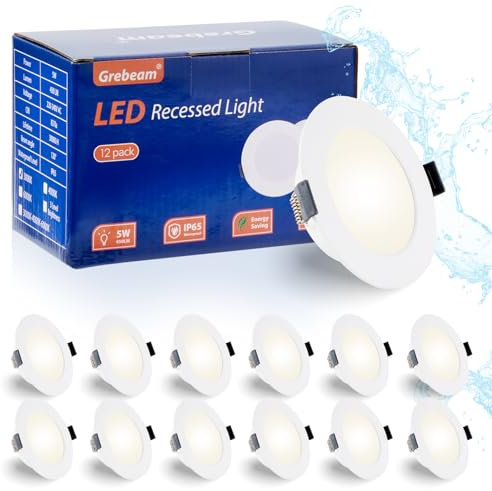 Grebeam 12er 5W LED Spot 230v Warmweiß 3000K, Ø75-90mm Lochdurchmesser 450lm LED Einbaustrahler 230V, Deckenspots Led für Küche Wohnzimmer Schlafzimmer