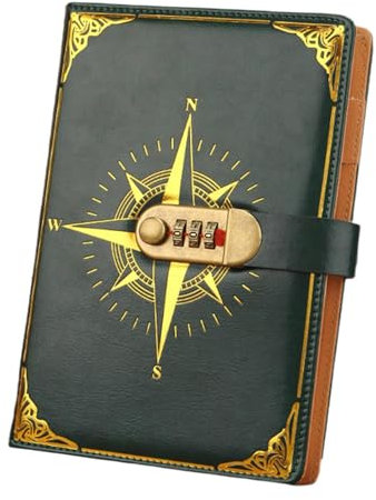 Colcolo Diary with Lock Locking Journal 400 Pages Personal Vintage Design A5 Password Lock Diary Locked Diary for Men Women Teenages, Dark Green