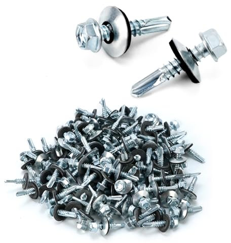 QWORK® 120 Pezzi Viti Autofilettanti M5.5 x 25mm, Viti Autofilettanti per Metallo Esagonali con Rondella di Tenuta