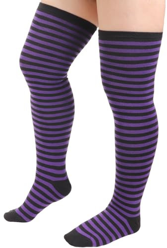 DRESHOW Plus Size Women Thigh High Socks Striped Over Knee Long Boot Stockings Knee High Socks Leg Warmers