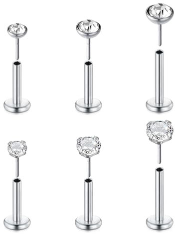 MODRSA 20G Lippenpiercing Damen Silber Eindrücken Nasenstecker Chirurgenstahl Flach Tragus Helix Labret Medusa Piercing Klar CZ Chirurgenstahl Piercing Schmuck