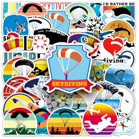 Fallschirmspringen Aufkleber 50 Stück Vinyl Lustige Outdoor Sports Aufkleber für Skateboard Scrapbook Laptop Wasserflaschen Auto Gepäck Gitarre,Wasserdicht Skydiving Stickers für Erwachsene Mädchen
