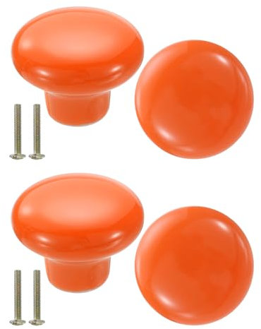 sourcing map 4 Packs Ceramic Drawer Knobs, Round Dresser Pulls, Decorative Drawer Knobs with M4 x 25mm Screw for Cupboard Wardrobe, Orange