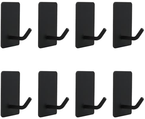 TPTGIAR 8 Piezas Ganchos Adhesivos para Pared, Colgadores Adhesivos Resistentes Sin Taladro, Negro Colgador Toalla Baño, Gancho Adhesivo Pared 3M para Baño Aseo Cocina Oficina Dormitorio