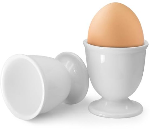 vibedor 2 Pcs Ceramic Egg Stand Holders, Porcelain Egg Holders White Egg Cups for Soft Boiled Eggs in Kitchen, Restaurant for Breakfast and Party Dinning