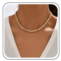Inilbran Gold Punk Rope Chain Necklace Choker Chunky Twisted Rope Chain Italian Rope Chain Vintage Twist Rope Necklace Chain Thick Twist Link Chain Necklace for Women