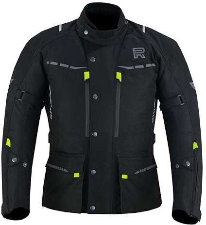RAXUS SpeedFight CHAQUETA DE MOTO HOMBRE INVIERNO 3/4 IMPERMEABLE Homologada CE (FR/ES, Letras, M, Regular, Regular, Negro/Fluor)