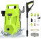 Idropulitrice ad Alta Pressione 1600W, Portata Max 380 l/h, Pressione Max 120 bar, Potente Idropulitrice Elettrica con Ugello Regolabile 0-180°, per La Pulizia di Terrazze, Giardini o Auto, Verde/Nero