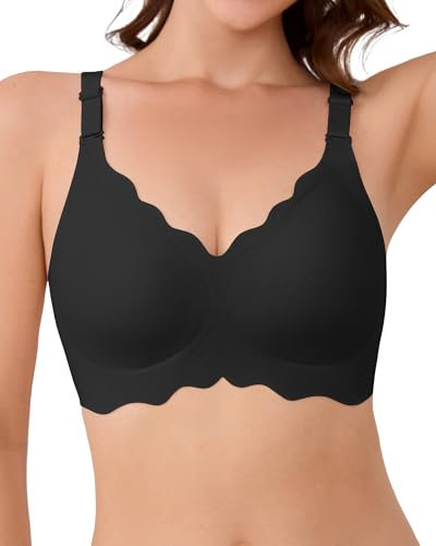 SHARICCA Glatter BH Damen Ohne Bügel Tiefem V-Ausschnitt Push Up BHS Bralette Soft Bequem BH Bügellos Bustier(Schwarz-1P02-S)