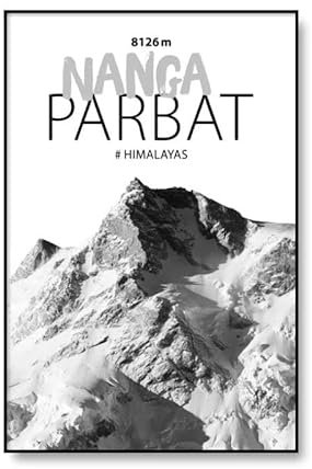 Baibexing Schwarz-Weißes Landschaftsposter Auf Leinwand, Mont Blanc, Nanga Parbat, Mount Everest, Druck, Wandbilder, Heimdekoration, A2 21X30Cm Kein Rahmen