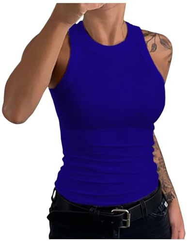 Tank Top Damen Sommer Oberteile Ärmellos Rippshirt Tanktop Sexy Weste Hoher Halsausschnitt Jersey Ripptops Dünn Leich Ribbed Tops Slim Fit Bluse Einfarbig Unterhemd Gerippt Teenager Unterziehrolli