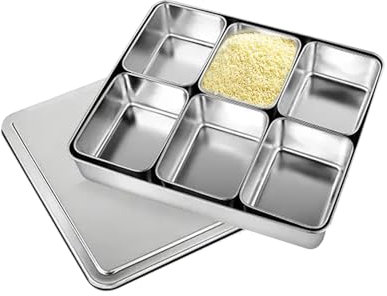 Condiment spices Storage Box - Metal Seasoning Tray with Compartments, Sealed spices Keeper Box | Rectangle Lid Container for, Condiments, Salt Kitchen Shelf or Meal Prep Station Use