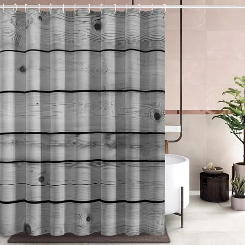 Generisch Duschvorhang Holzoptik Motiv, Rustikal Holz Duschvorhang 90x180 cm Badewanne Badezimmer Deko, Anti Schimmel Waschbar Wasserdicht Textil Shower Curtain, 12 Haken (CEG196)
