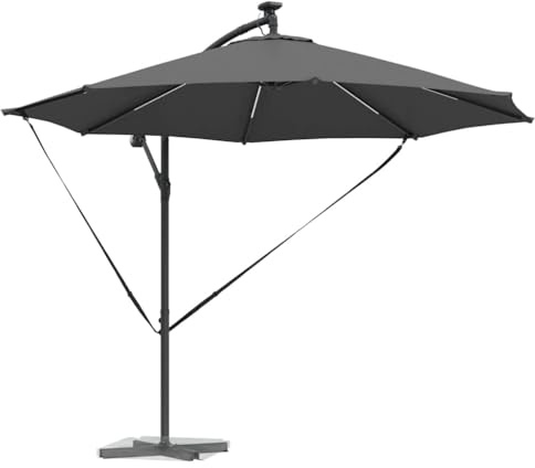vidaXL Auskragender Bananenschirm Anthrazit 294 x 294 x 248 cm, Verstellbarer Sonnenschirm, Moderne Solar-Schattenspender, wetterfester Outdoor-Baldachin für Balkon und Garten